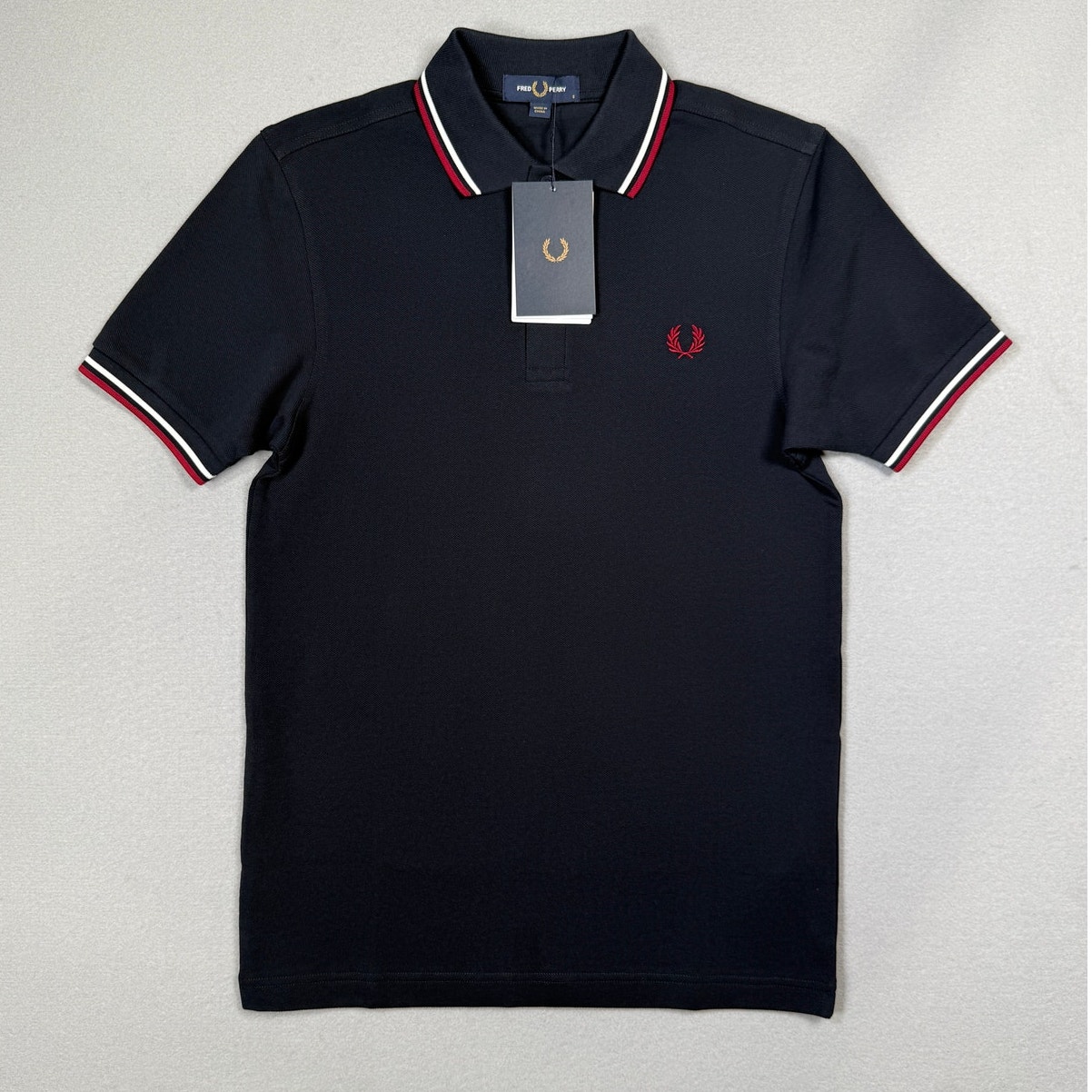 Fred Perry Short Sleeve Slim Fit Twin Tipped Polo Shirt, Navy Small $110